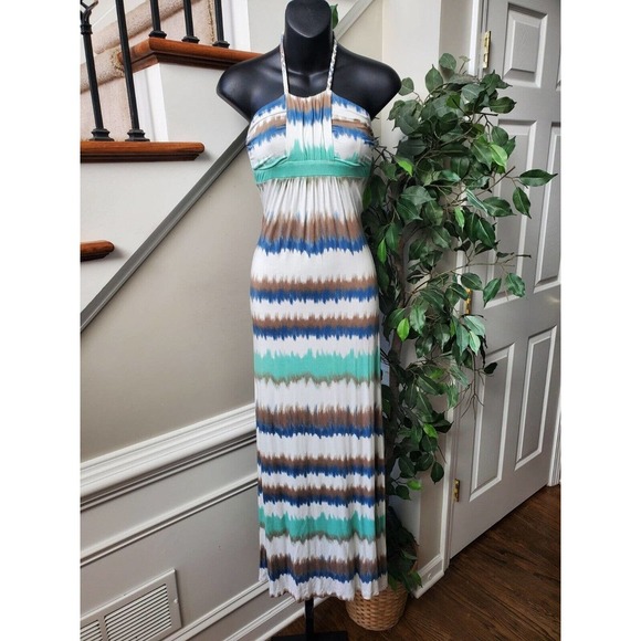 Neiman Marcus Women Multicolor Viscose Halter Neck Sleeveless Long Maxi Dress XS - Picture 1 of 11